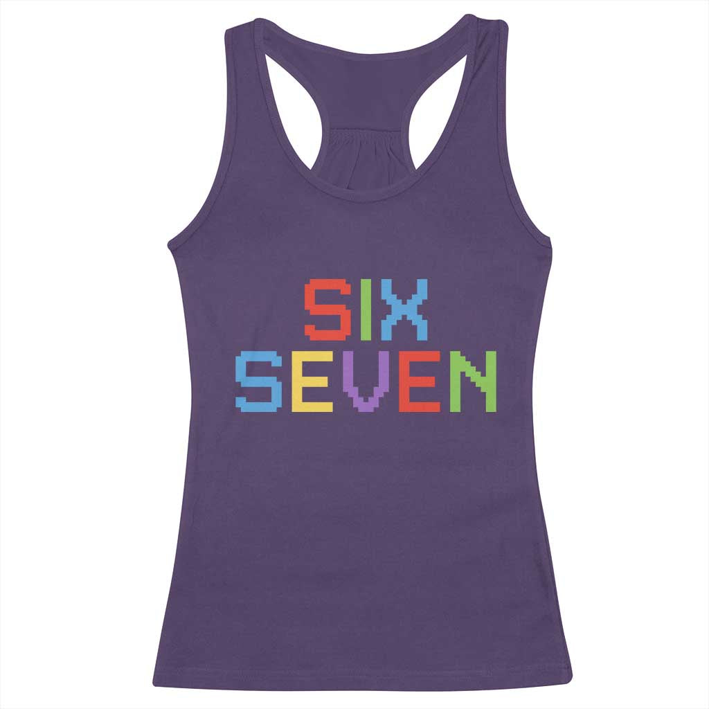 Six Seven Meme Pixel 67 Gen Alpha Meme Racerback Tank Top - Wonder Print Shop