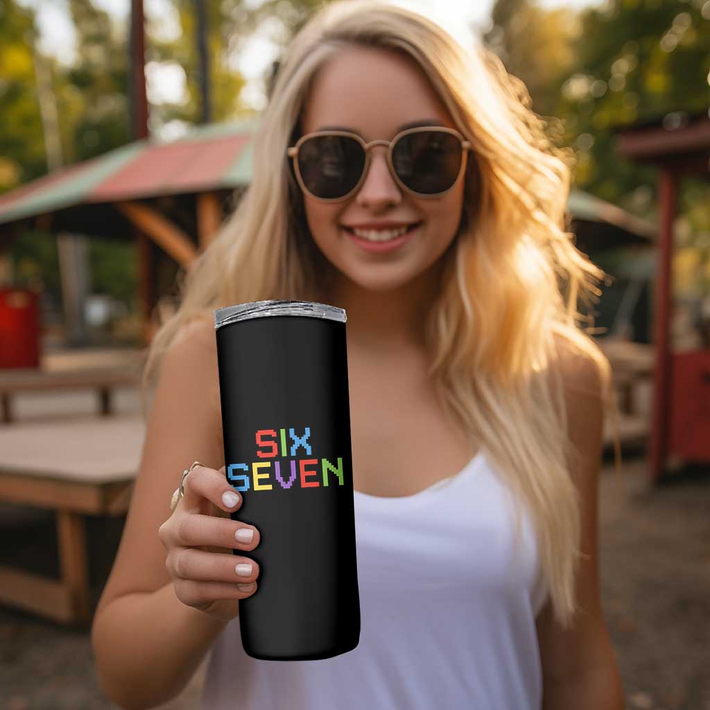 Six Seven Meme Pixel 67 Gen Alpha Meme Skinny Tumbler - Wonder Print Shop