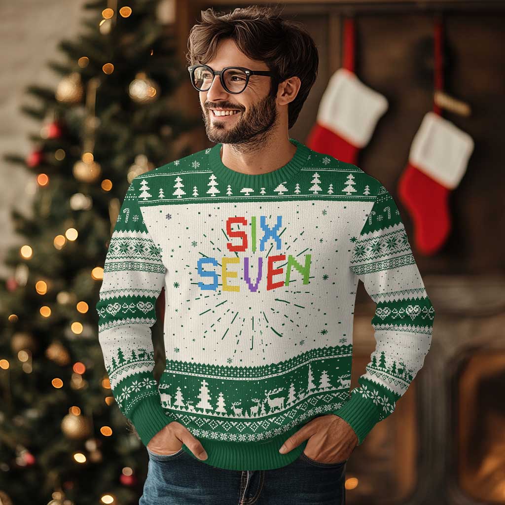 Six Seven Meme Pixel 67 Gen Alpha Meme Knitted Sweatshirt - Wonder Print Shop