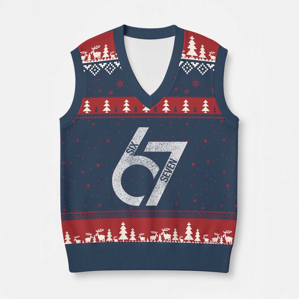 Funny Six Seven 67 Meme Gen Alpha Slang V-Neck Knit Sweater Vest - Wonder Print Shop