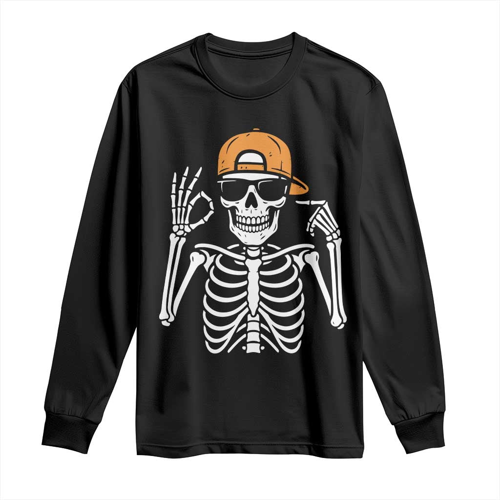 Funny Six Seven 67 Skeleton Gen Alpha Halloween Meme Long Sleeve Shirt - Wonder Print Shop