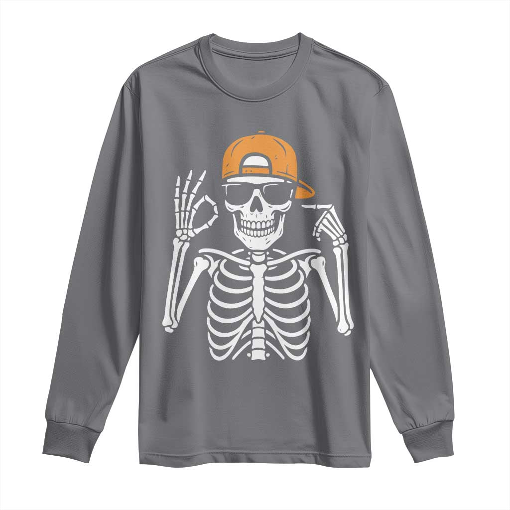 Funny Six Seven 67 Skeleton Gen Alpha Halloween Meme Long Sleeve Shirt - Wonder Print Shop