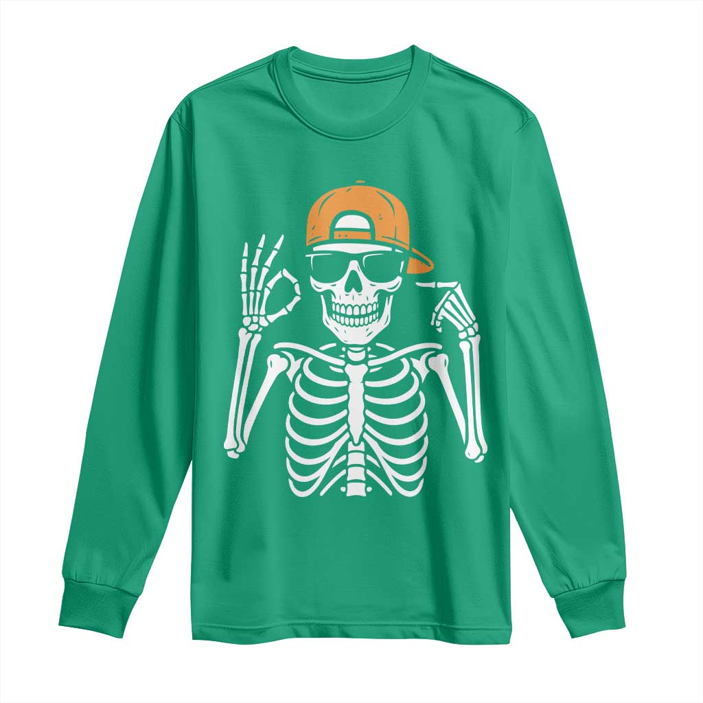 Funny Six Seven 67 Skeleton Gen Alpha Halloween Meme Long Sleeve Shirt - Wonder Print Shop