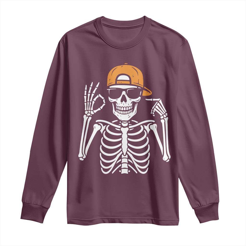Funny Six Seven 67 Skeleton Gen Alpha Halloween Meme Long Sleeve Shirt - Wonder Print Shop