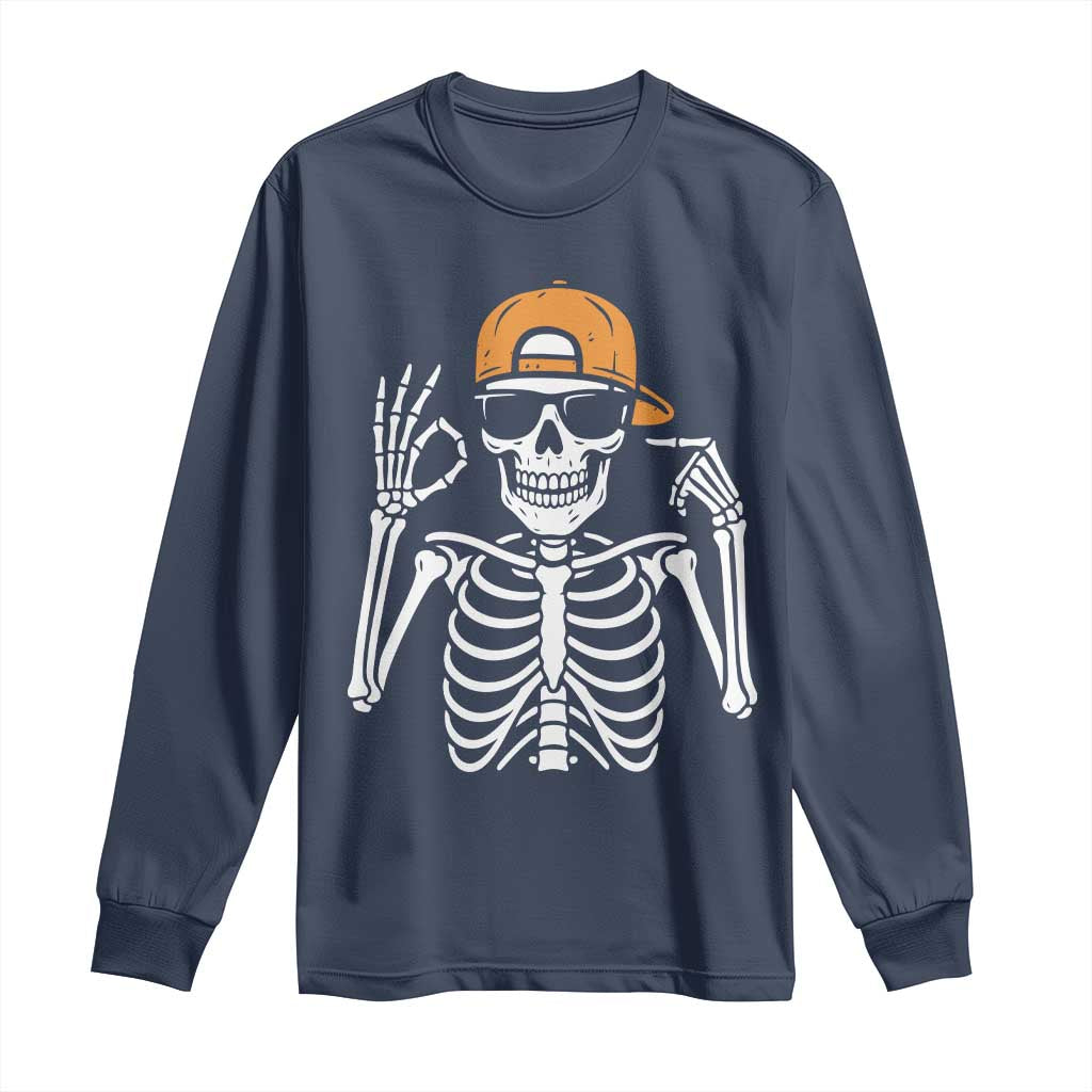 Funny Six Seven 67 Skeleton Gen Alpha Halloween Meme Long Sleeve Shirt - Wonder Print Shop