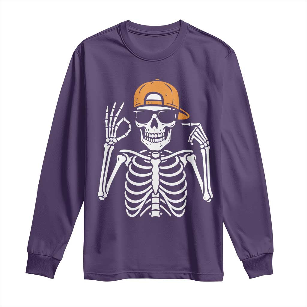 Funny Six Seven 67 Skeleton Gen Alpha Halloween Meme Long Sleeve Shirt - Wonder Print Shop