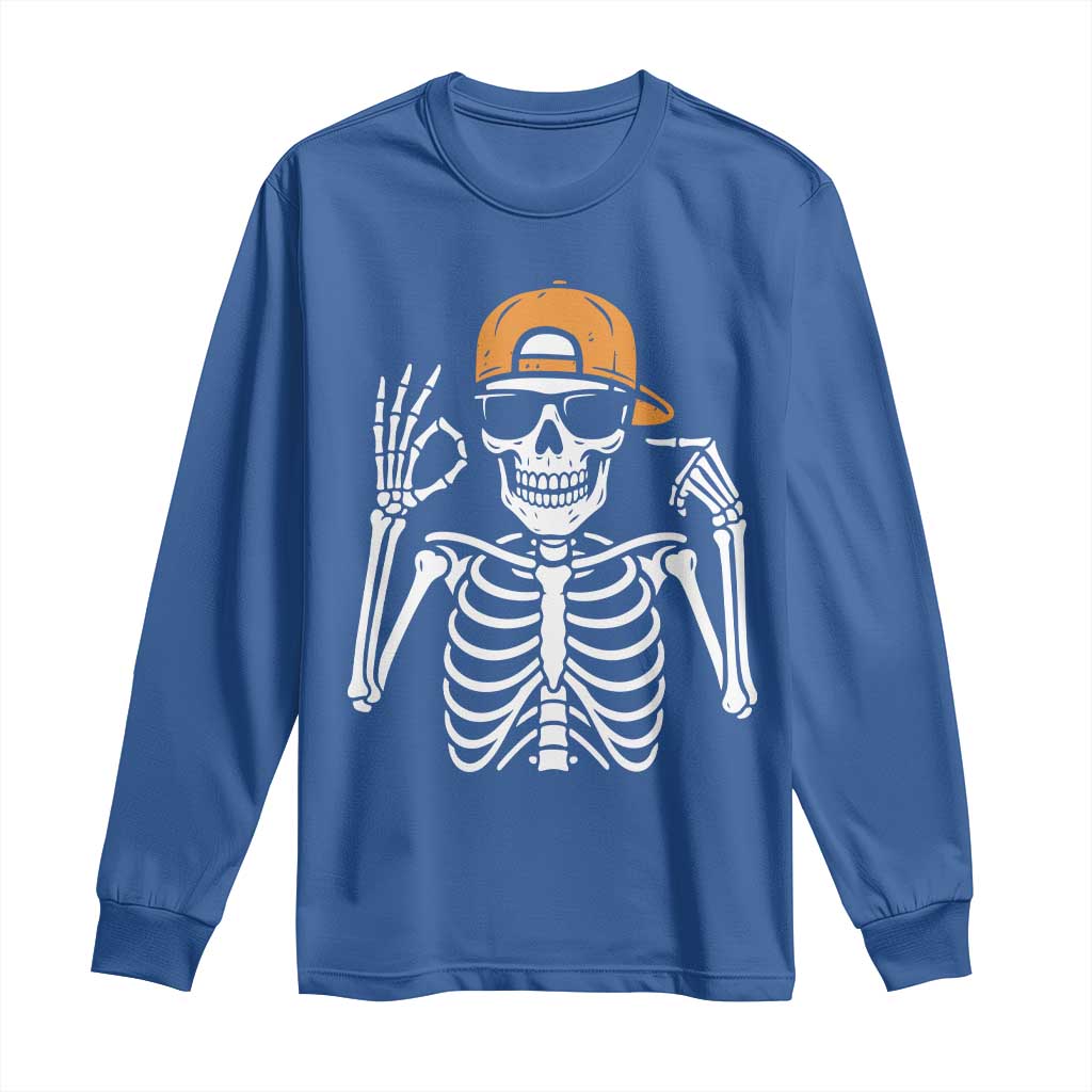 Funny Six Seven 67 Skeleton Gen Alpha Halloween Meme Long Sleeve Shirt - Wonder Print Shop