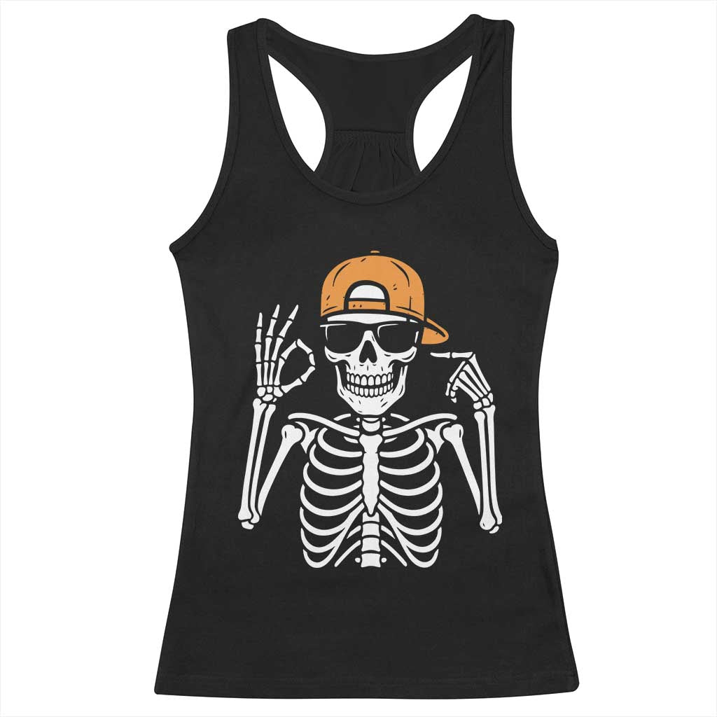 Funny Six Seven 67 Skeleton Gen Alpha Halloween Meme Racerback Tank Top - Wonder Print Shop