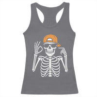 Funny Six Seven 67 Skeleton Gen Alpha Halloween Meme Racerback Tank Top - Wonder Print Shop
