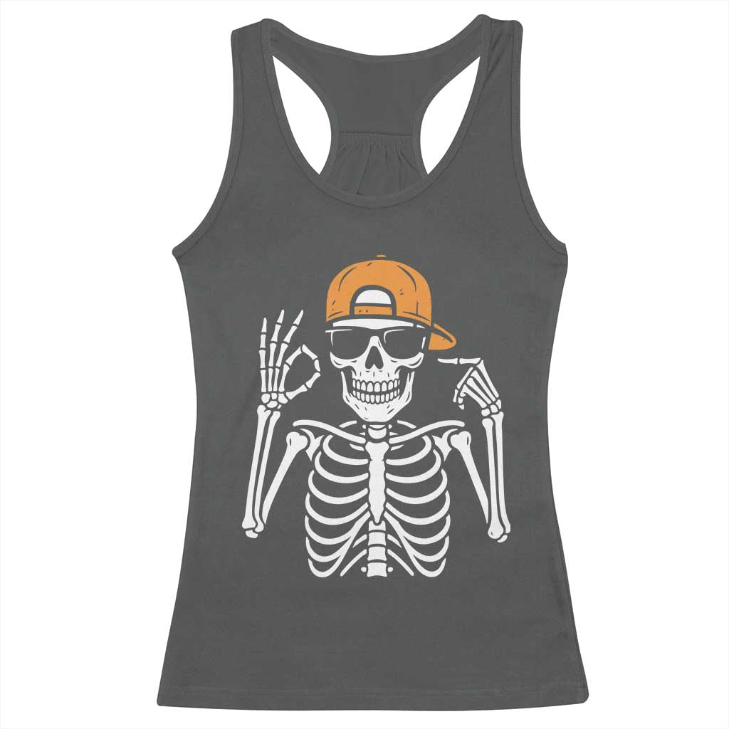 Funny Six Seven 67 Skeleton Gen Alpha Halloween Meme Racerback Tank Top - Wonder Print Shop