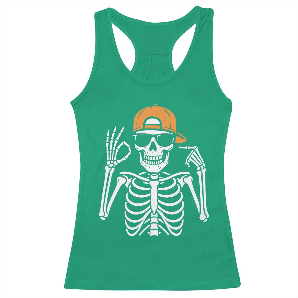 Funny Six Seven 67 Skeleton Gen Alpha Halloween Meme Racerback Tank Top - Wonder Print Shop