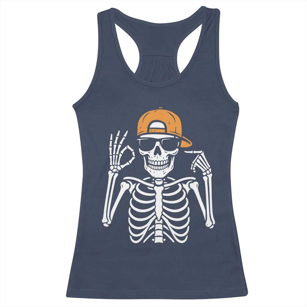 Funny Six Seven 67 Skeleton Gen Alpha Halloween Meme Racerback Tank Top - Wonder Print Shop