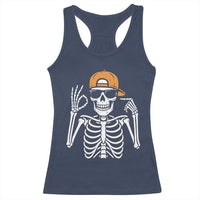 Funny Six Seven 67 Skeleton Gen Alpha Halloween Meme Racerback Tank Top - Wonder Print Shop
