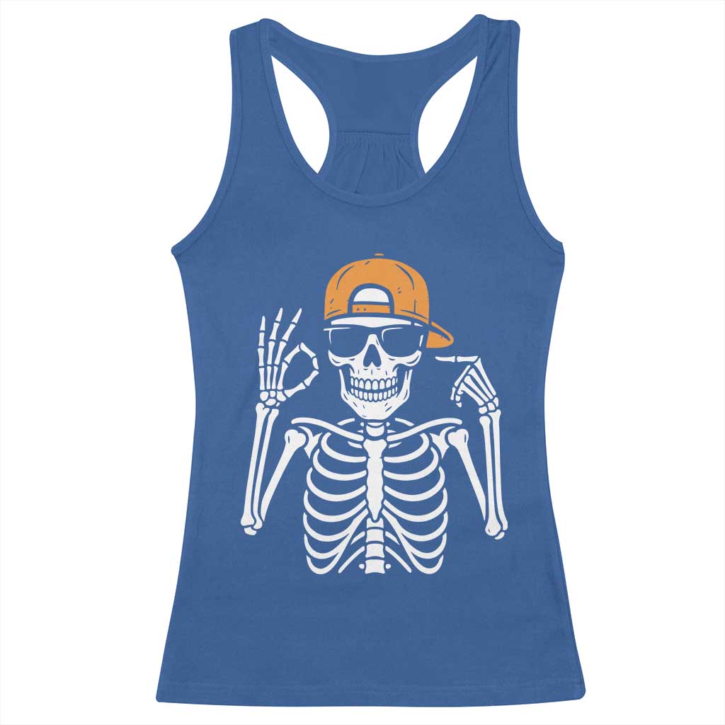 Funny Six Seven 67 Skeleton Gen Alpha Halloween Meme Racerback Tank Top - Wonder Print Shop