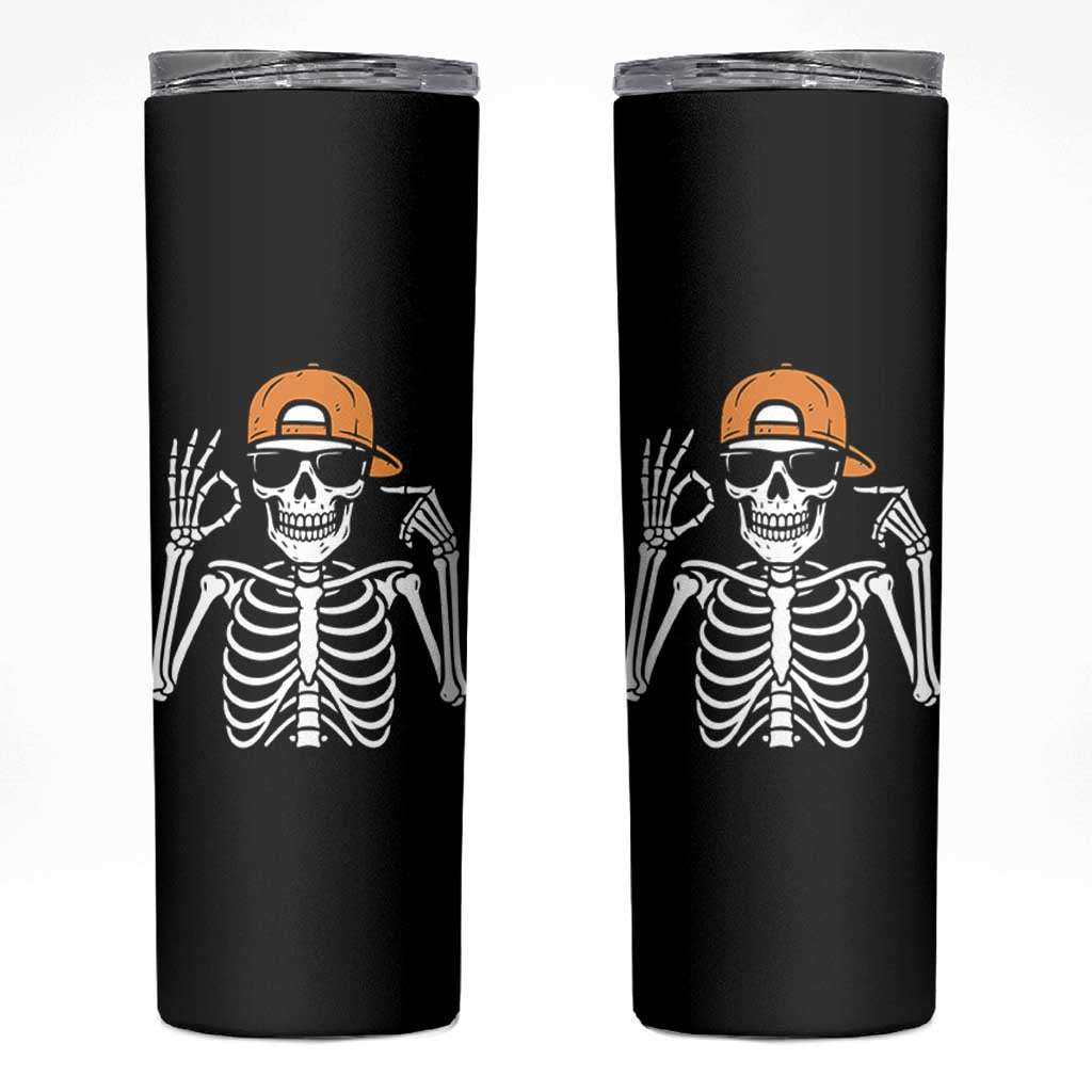 Funny Six Seven 67 Skeleton Gen Alpha Halloween Meme Skinny Tumbler - Wonder Print Shop