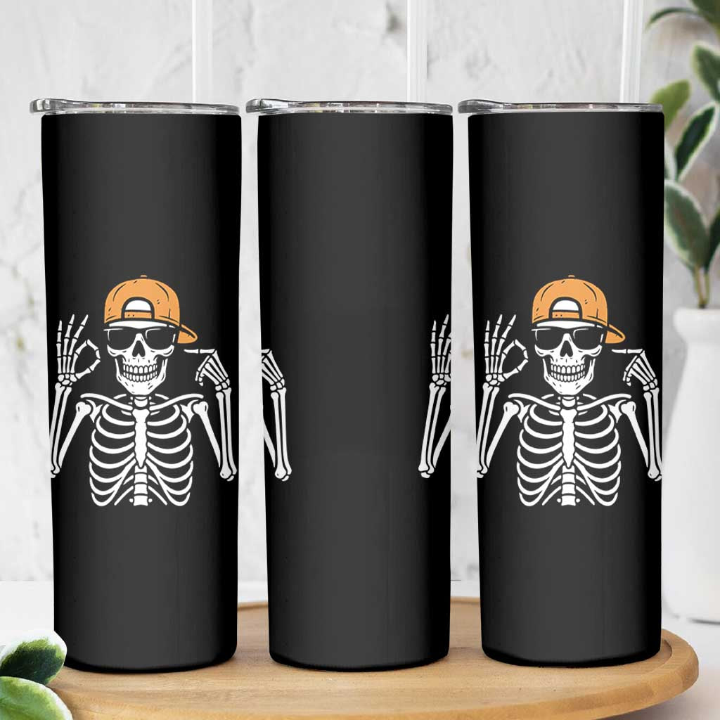 Funny Six Seven 67 Skeleton Gen Alpha Halloween Meme Skinny Tumbler - Wonder Print Shop