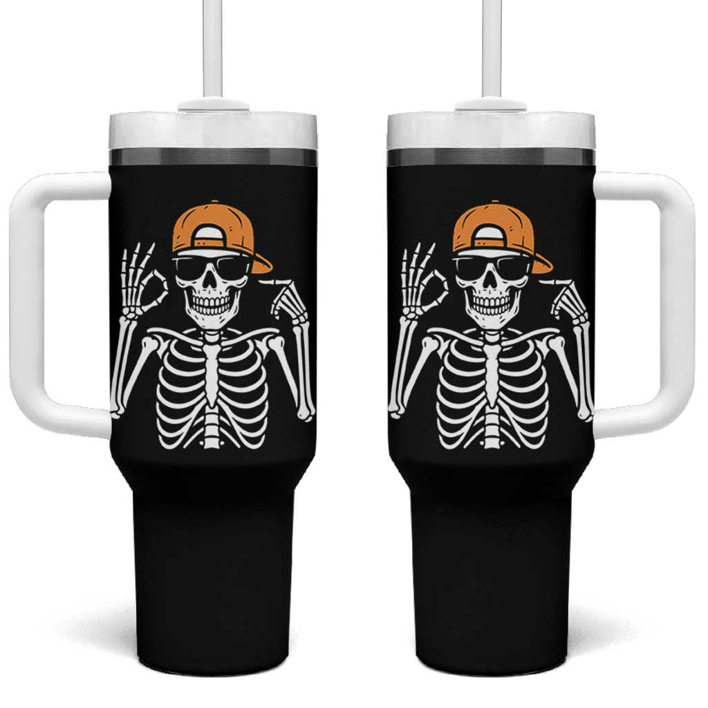 Funny Six Seven 67 Skeleton Gen Alpha Halloween Meme Tumbler With Handle - Wonder Print Shop