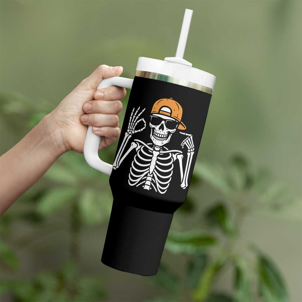 Funny Six Seven 67 Skeleton Gen Alpha Halloween Meme Tumbler With Handle - Wonder Print Shop