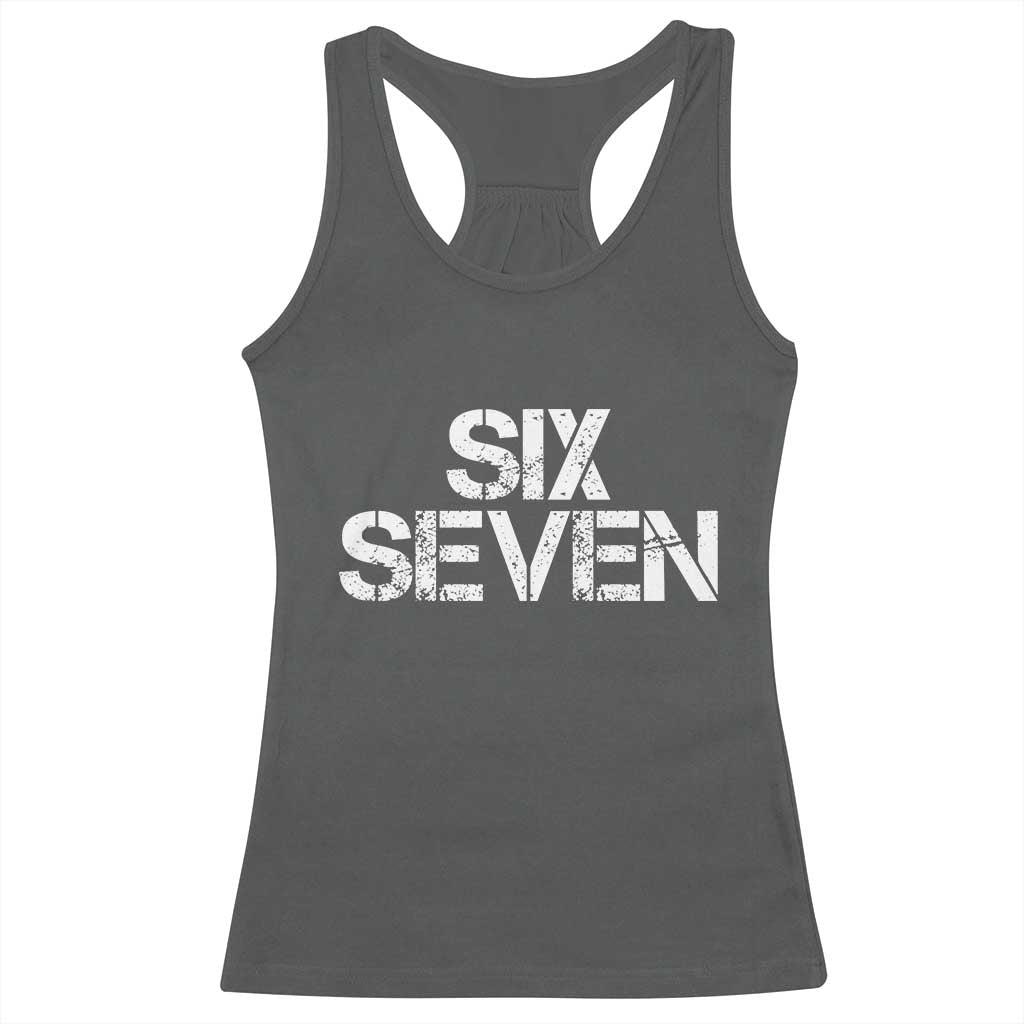 Six Seven Meme Vintage 67 Gen Alpha Meme Racerback Tank Top - Wonder Print Shop