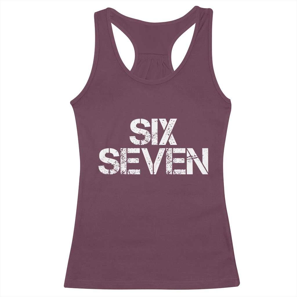 Six Seven Meme Vintage 67 Gen Alpha Meme Racerback Tank Top - Wonder Print Shop