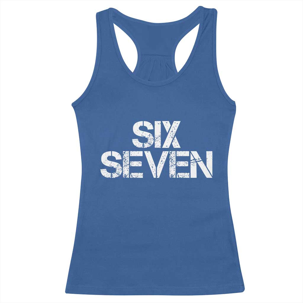 Six Seven Meme Vintage 67 Gen Alpha Meme Racerback Tank Top - Wonder Print Shop