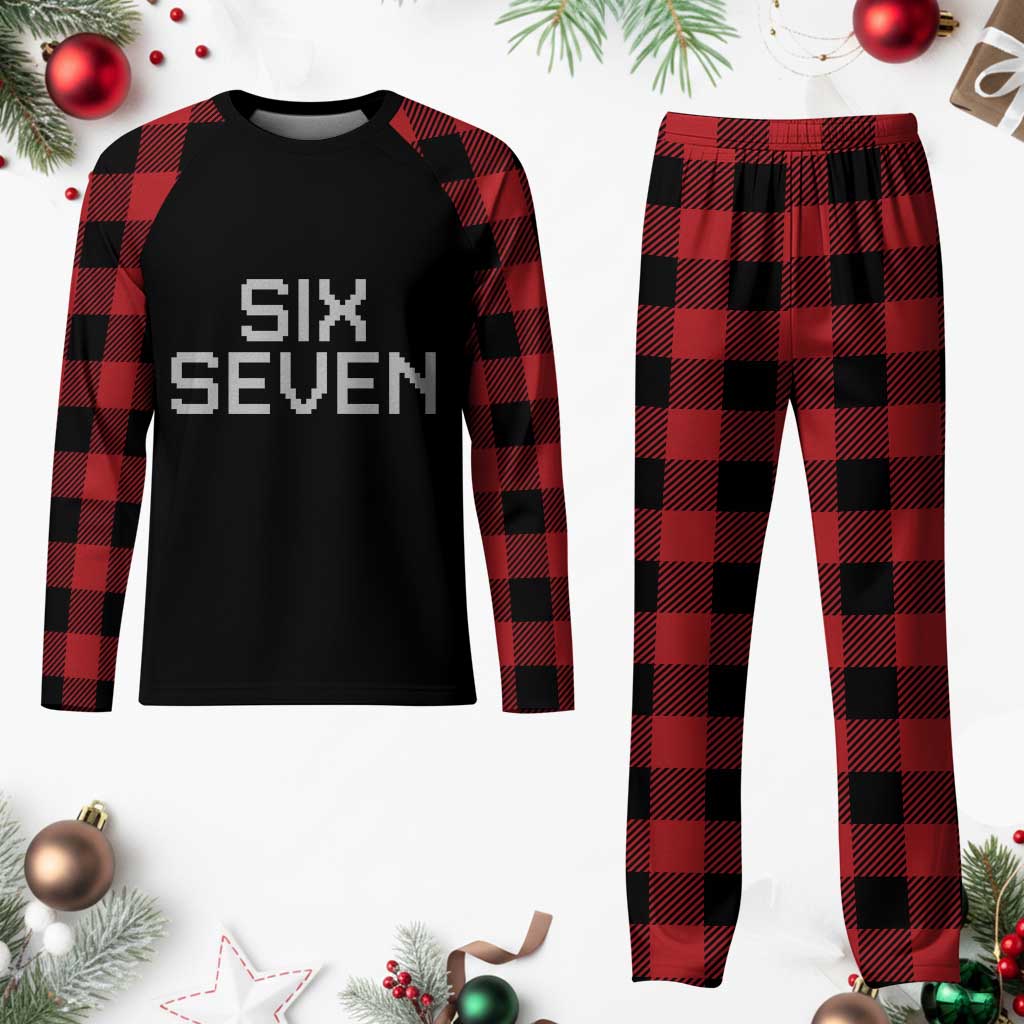 Six Seven Meme Pixel 67 Gen Alpha Internet Joke Plaid Pajama Set - Wonder Print Shop