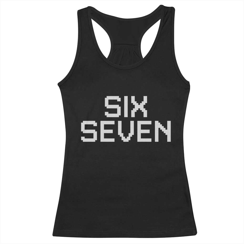 Six Seven Meme Pixel 67 Gen Alpha Internet Joke Racerback Tank Top - Wonder Print Shop