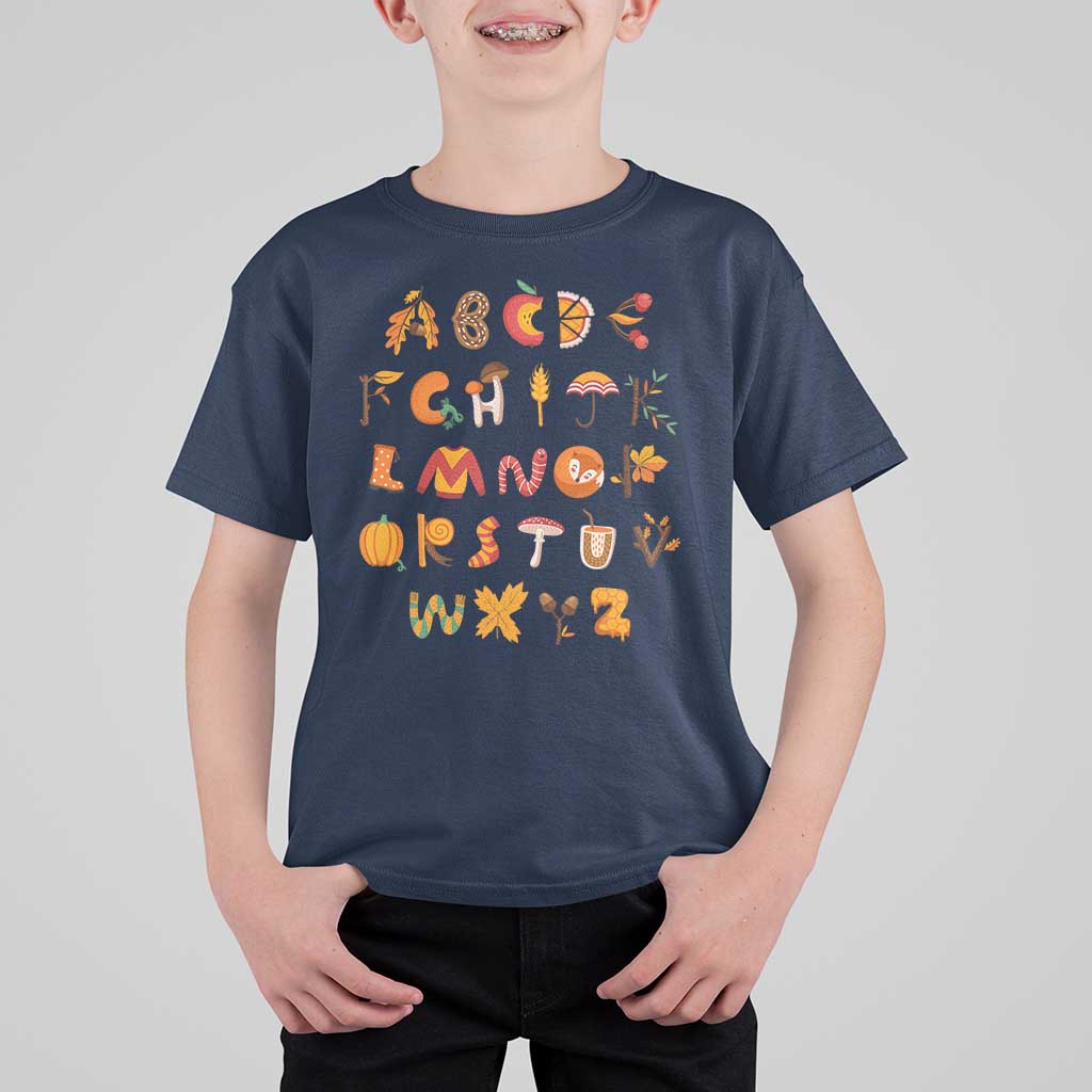 Funny Kindergarten Teacher T Shirt For Kid Thanksgiving Alphabet Learning Autumn Season - Wonder Print Shop