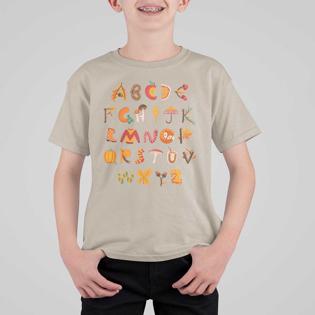 Funny Kindergarten Teacher T Shirt For Kid Thanksgiving Alphabet Learning Autumn Season - Wonder Print Shop