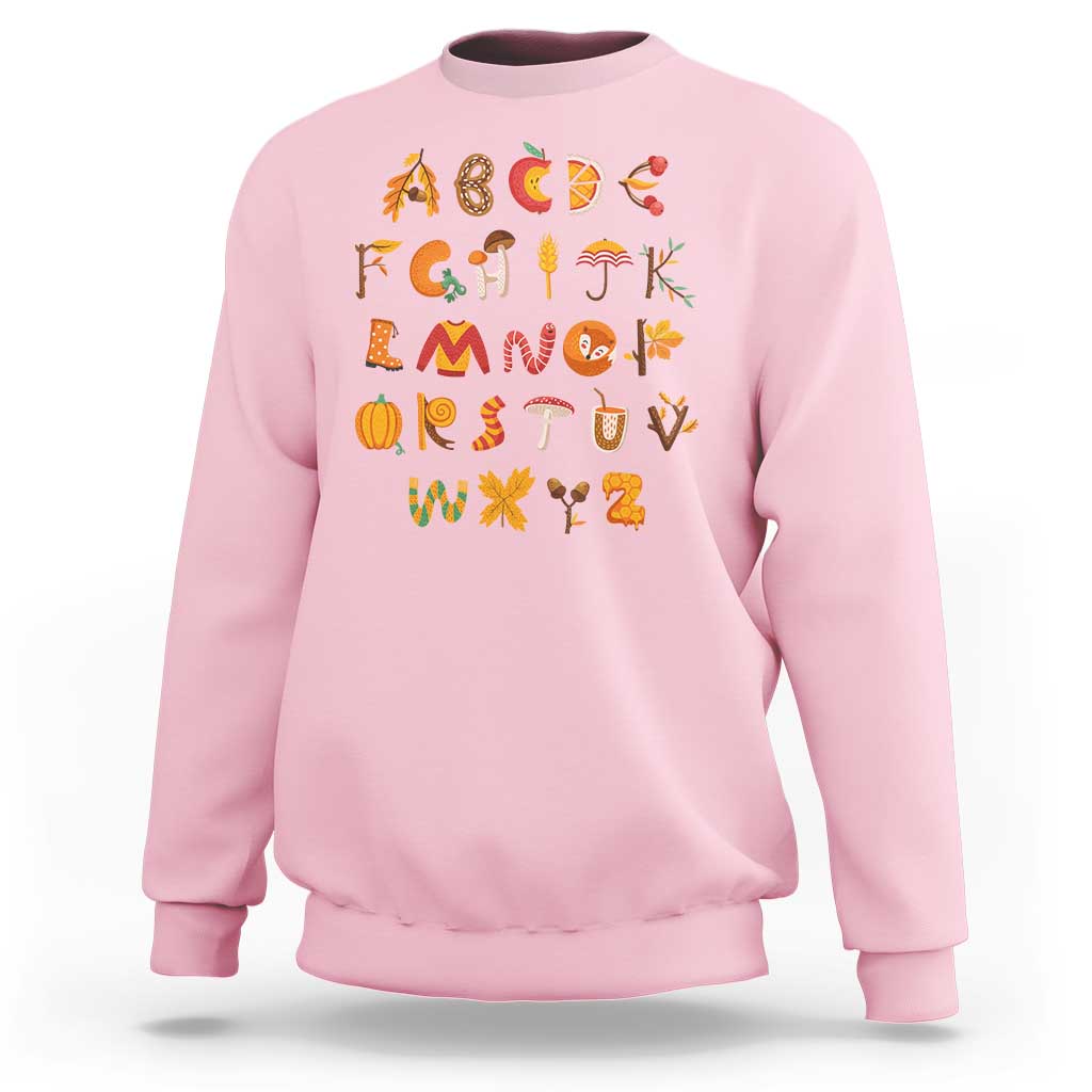 Funny Kindergarten Teacher Sweatshirt Thanksgiving Alphabet Learning Autumn Season - Wonder Print Shop