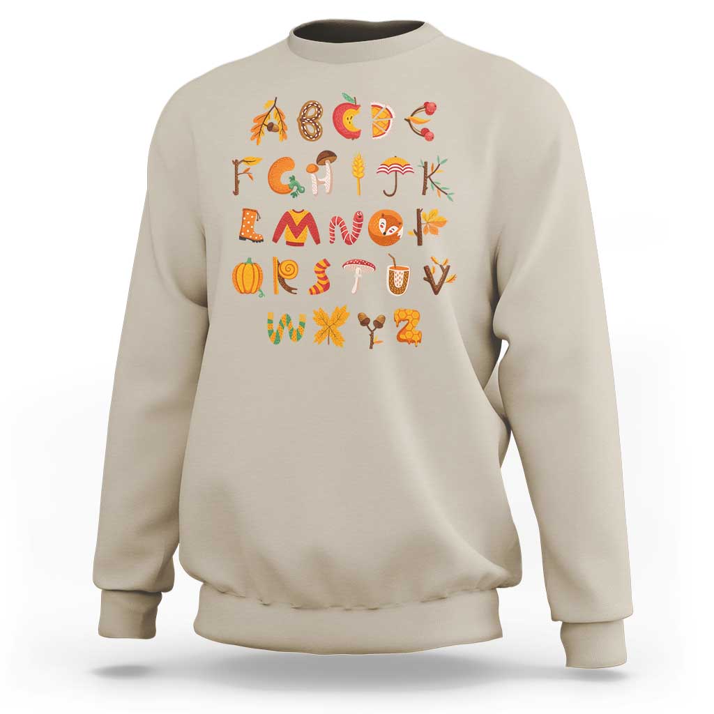 Funny Kindergarten Teacher Sweatshirt Thanksgiving Alphabet Learning Autumn Season - Wonder Print Shop