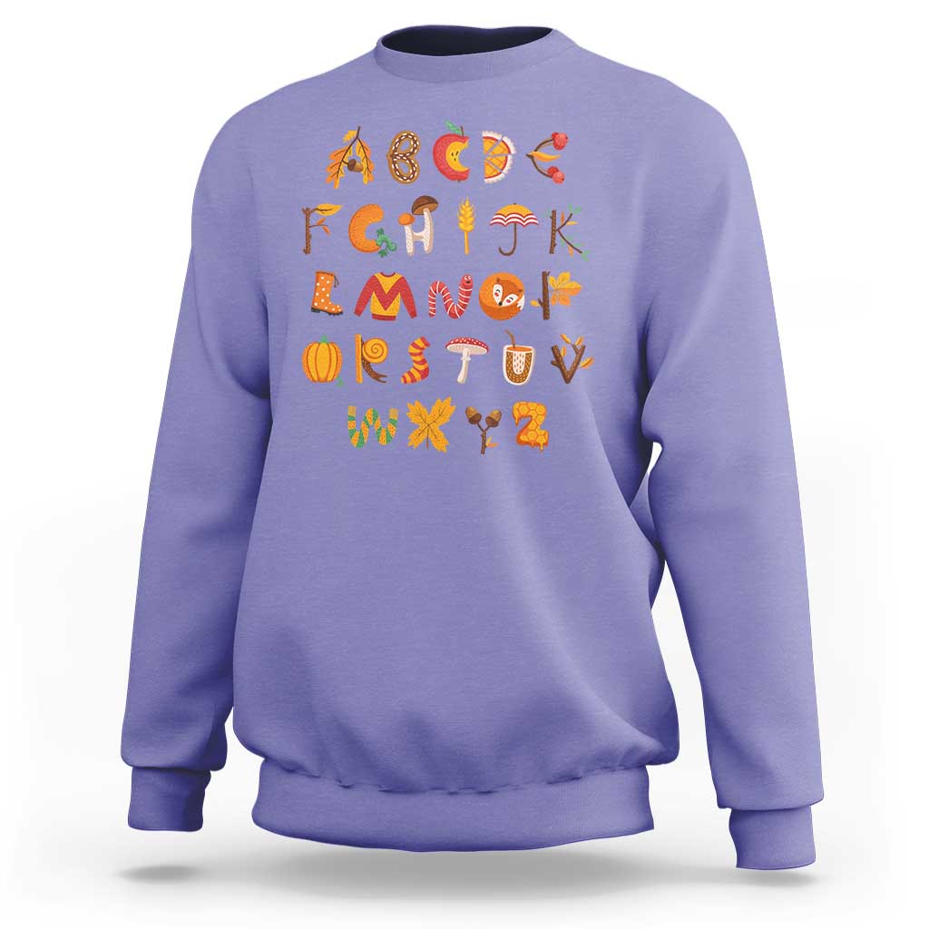 Funny Kindergarten Teacher Sweatshirt Thanksgiving Alphabet Learning Autumn Season - Wonder Print Shop