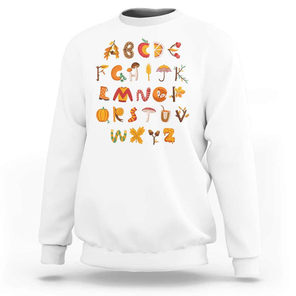 Funny Kindergarten Teacher Sweatshirt Thanksgiving Alphabet Learning Autumn Season - Wonder Print Shop