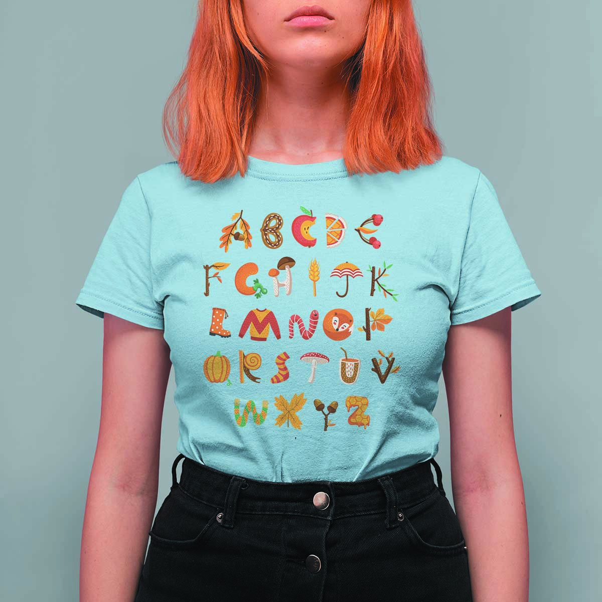 Funny Kindergarten Teacher T Shirt For Women Thanksgiving Alphabet Learning Autumn Season - Wonder Print Shop