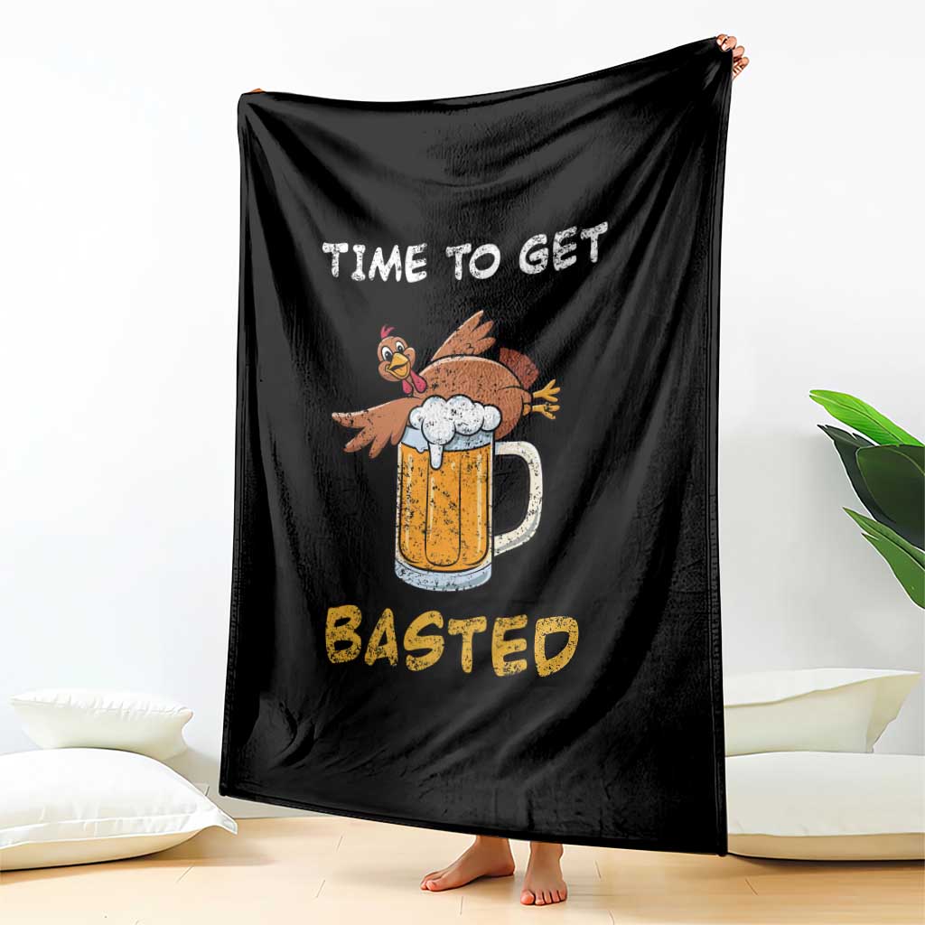 Funny Thanksgiving Beer Throw Blanket Time To Get Basted Vintage Turkey - Wonder Print Shop