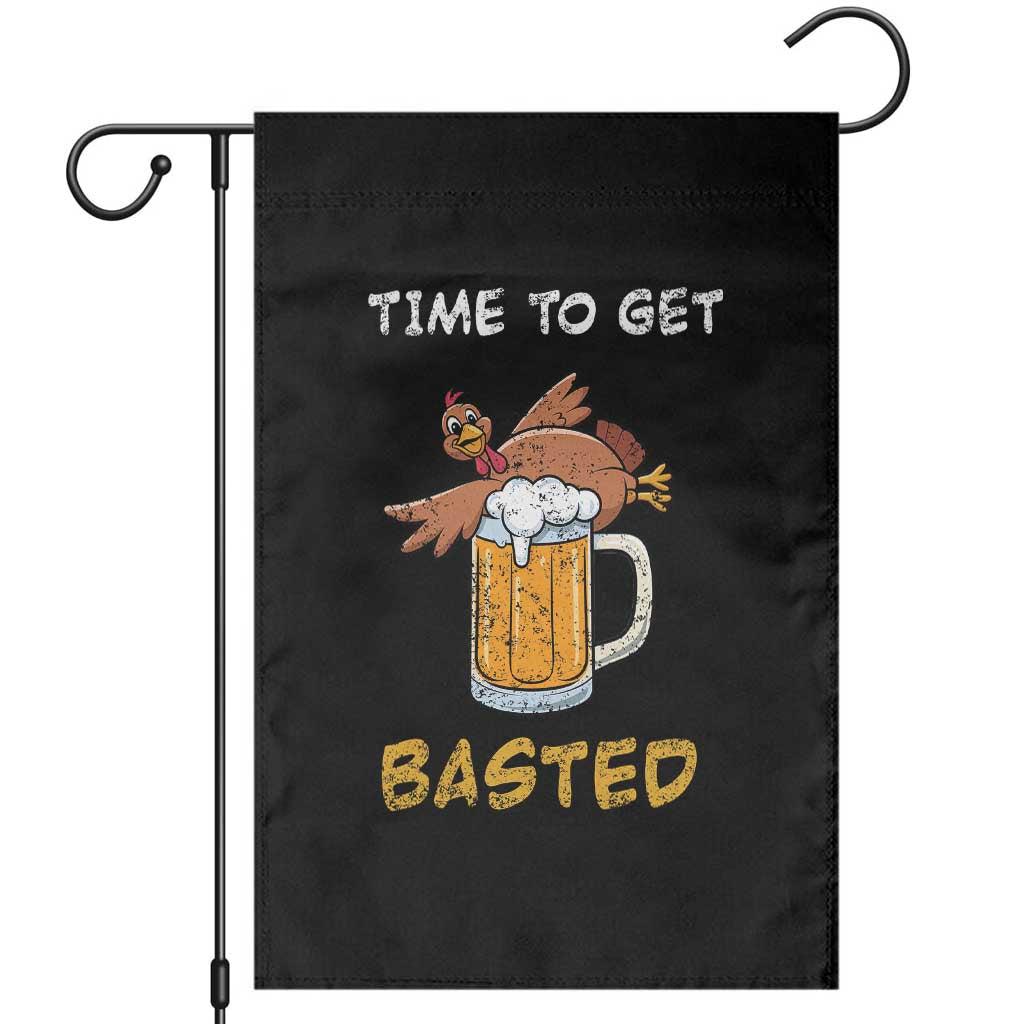 Funny Thanksgiving Beer Garden Flag Time To Get Basted Vintage Turkey - Wonder Print Shop