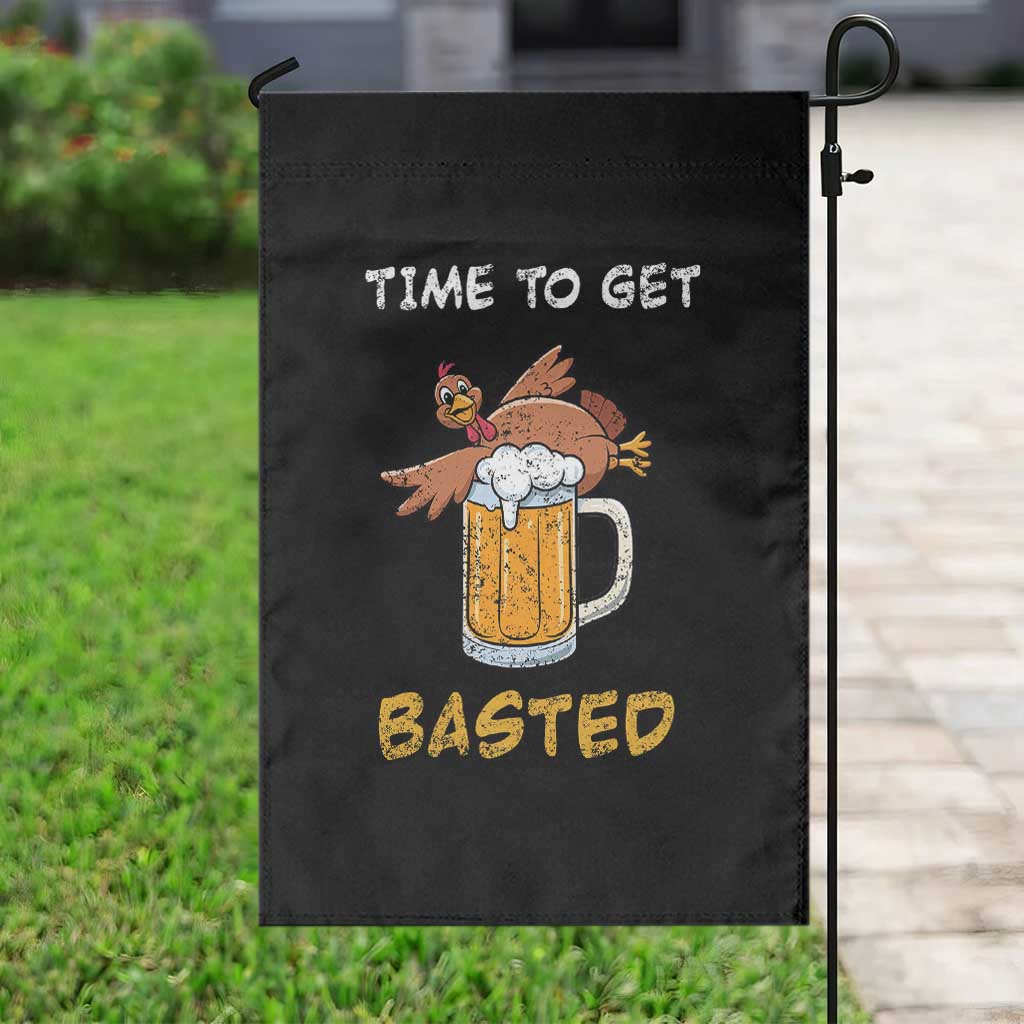 Funny Thanksgiving Beer Garden Flag Time To Get Basted Vintage Turkey - Wonder Print Shop
