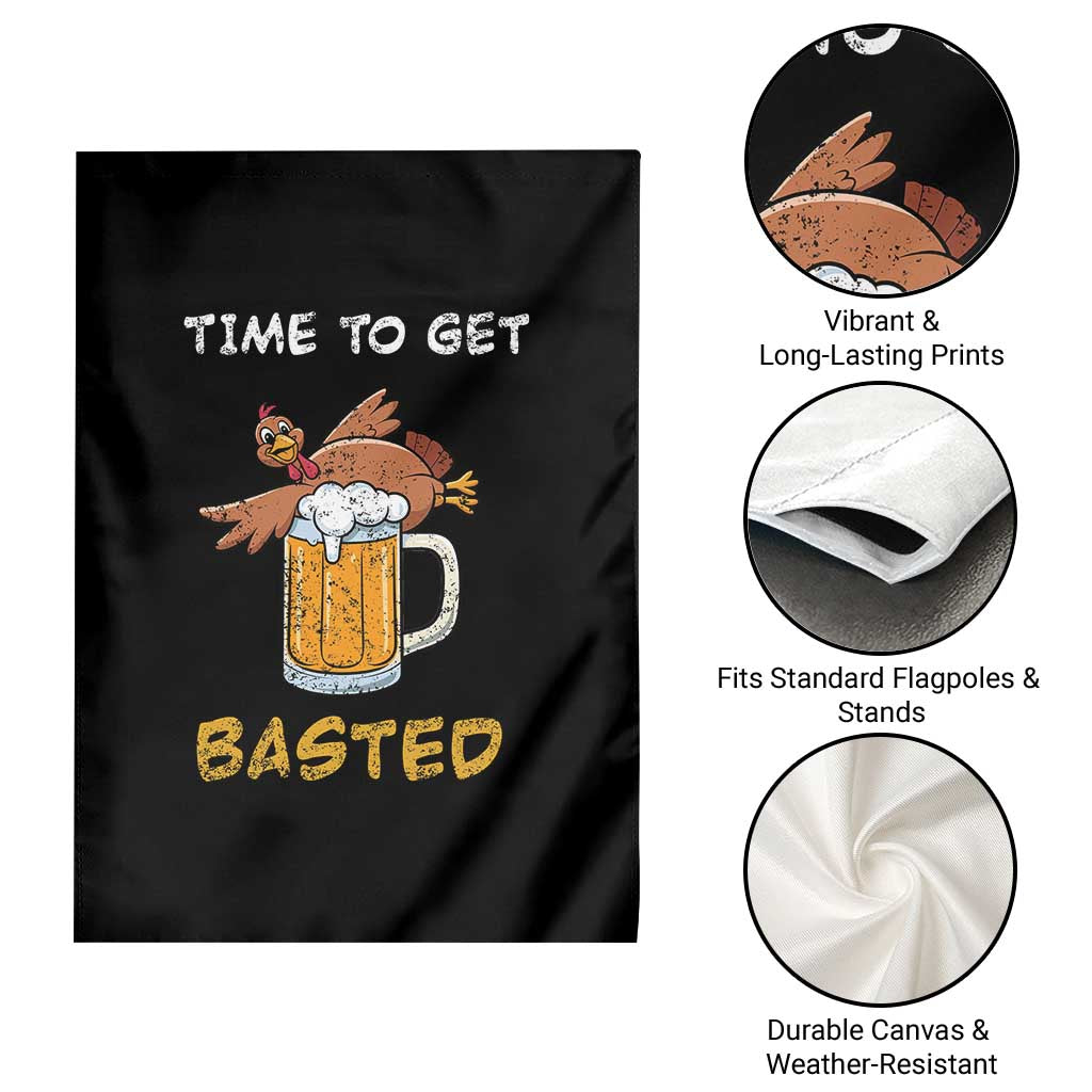 Funny Thanksgiving Beer Garden Flag Time To Get Basted Vintage Turkey - Wonder Print Shop