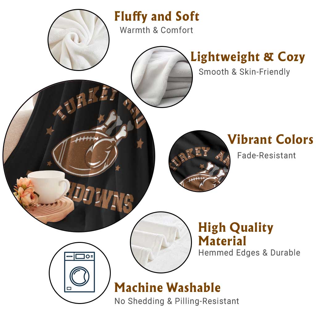 Thanksgiving Football Throw Blanket Turkey And Touchdowns Vintage American Football - Wonder Print Shop