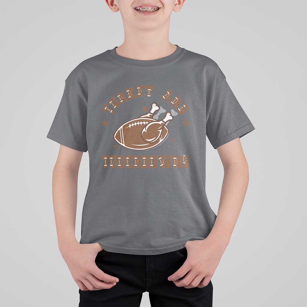 Thanksgiving Football T Shirt For Kid Turkey And Touchdowns Vintage American Football - Wonder Print Shop