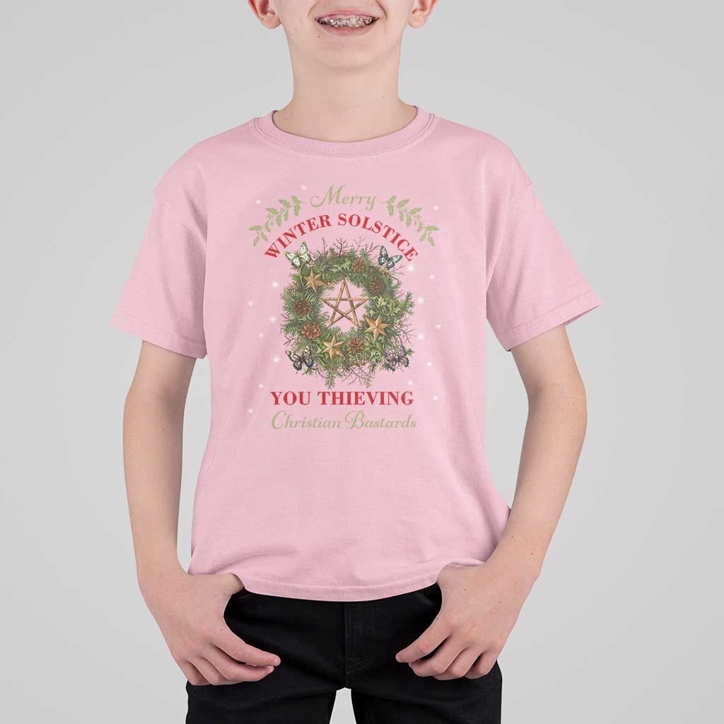 Merry Winter Solstice You Thieving Christian Bastards T Shirt For Kid Yule Pentagram - Wonder Print Shop