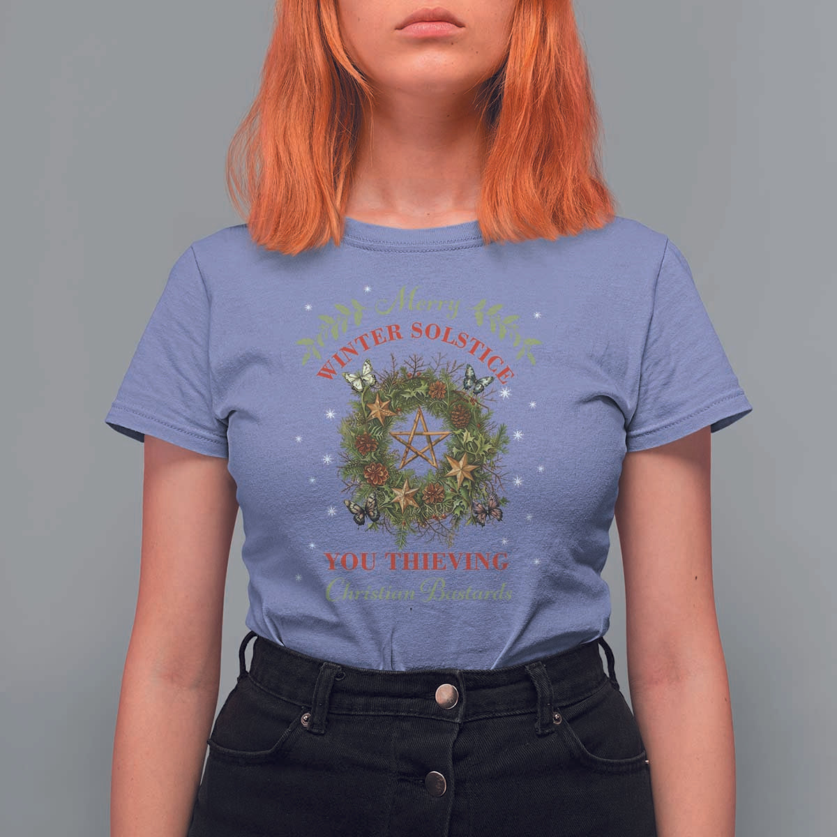Merry Winter Solstice You Thieving Christian Bastards T Shirt For Women Yule Pentagram - Wonder Print Shop