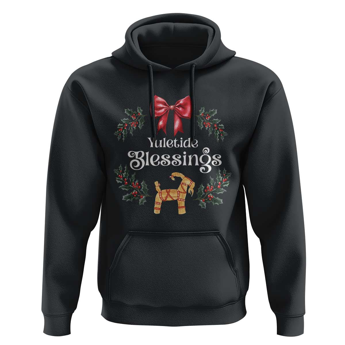 Yuletide Blessings Hoodie Yule Goat Winter Solstice Christmas Wreath