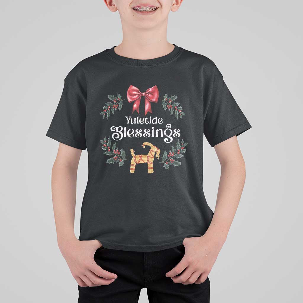 Yuletide Blessings T Shirt For Kid Yule Goat Winter Solstice Christmas Wreath - Wonder Print Shop