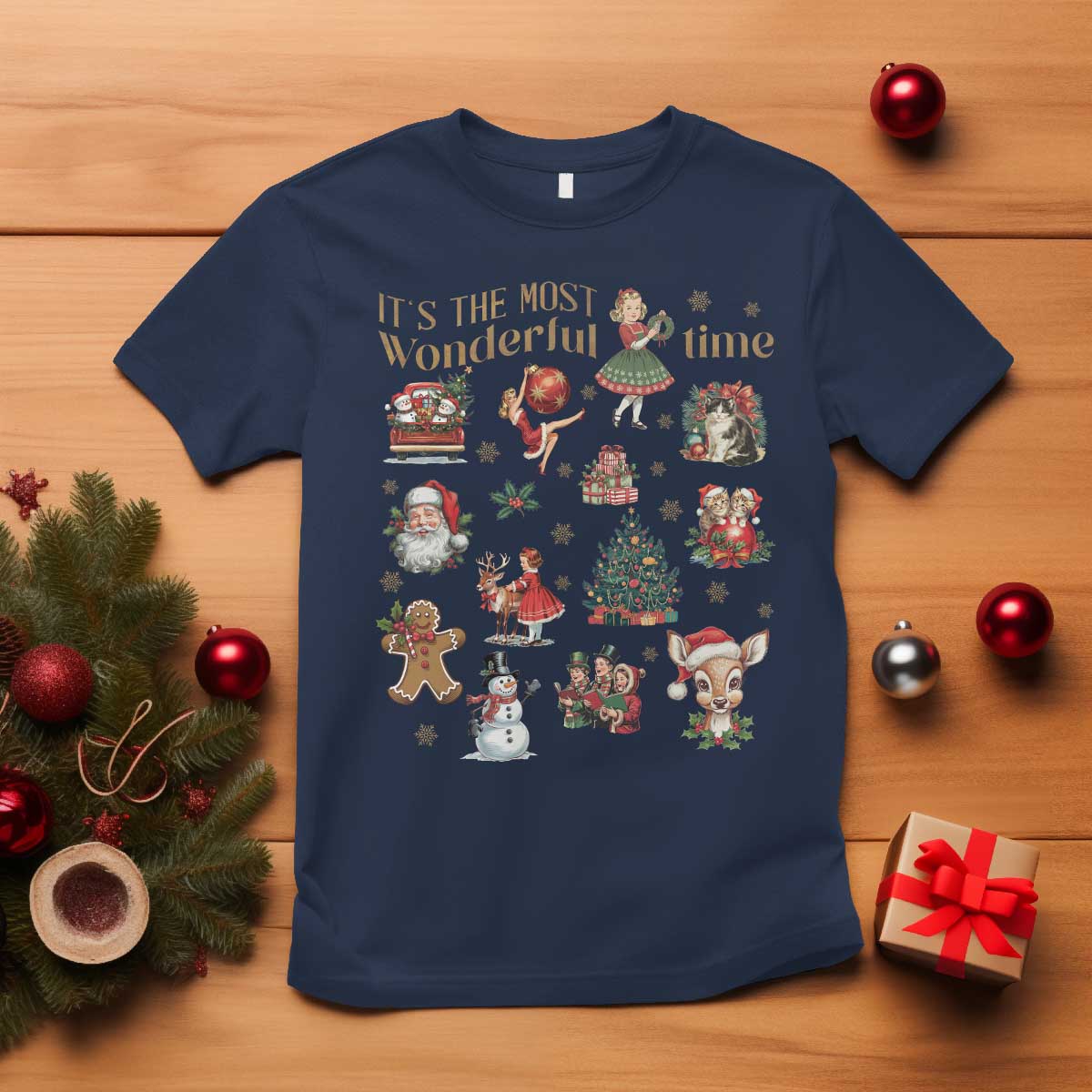 Retro Vintage Christmas T Shirt It's The Most Wonderful Time Xmas - Wonder Print Shop
