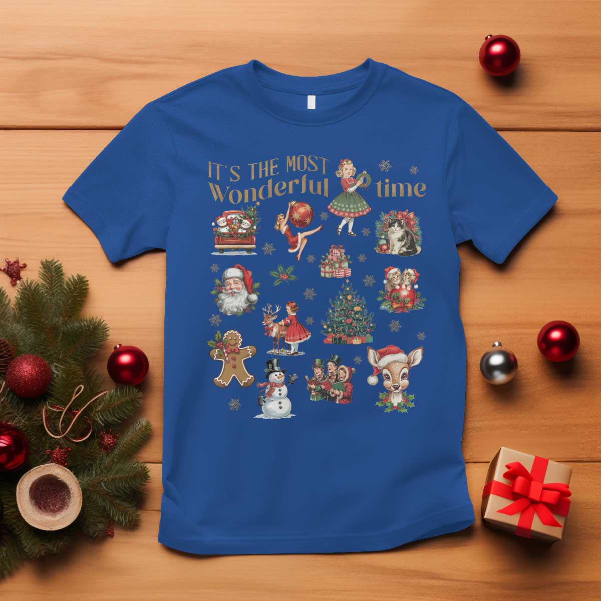 Retro Vintage Christmas T Shirt It's The Most Wonderful Time Xmas - Wonder Print Shop