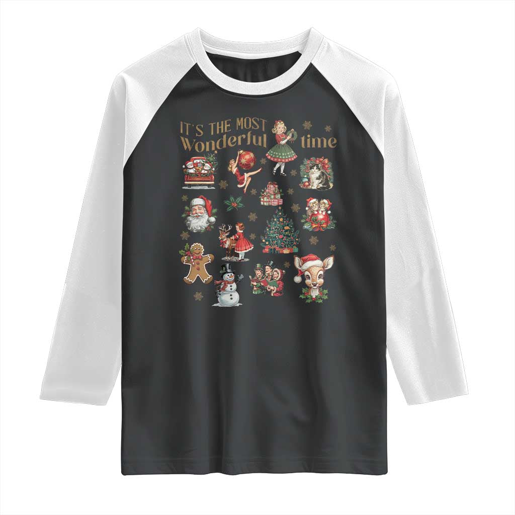 Retro Vintage Christmas Raglan Shirt It's The Most Wonderful Time Xmas - Wonder Print Shop