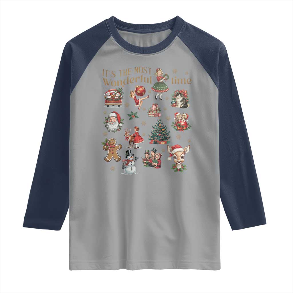 Retro Vintage Christmas Raglan Shirt It's The Most Wonderful Time Xmas - Wonder Print Shop