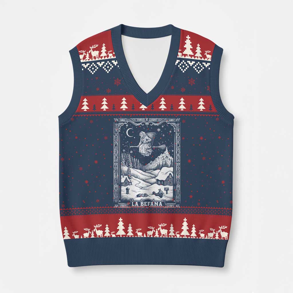 Italian Xmas La Befana V-Neck Knit Sweater Vest Buon Befana Folklore Xmas Witch - Wonder Print Shop