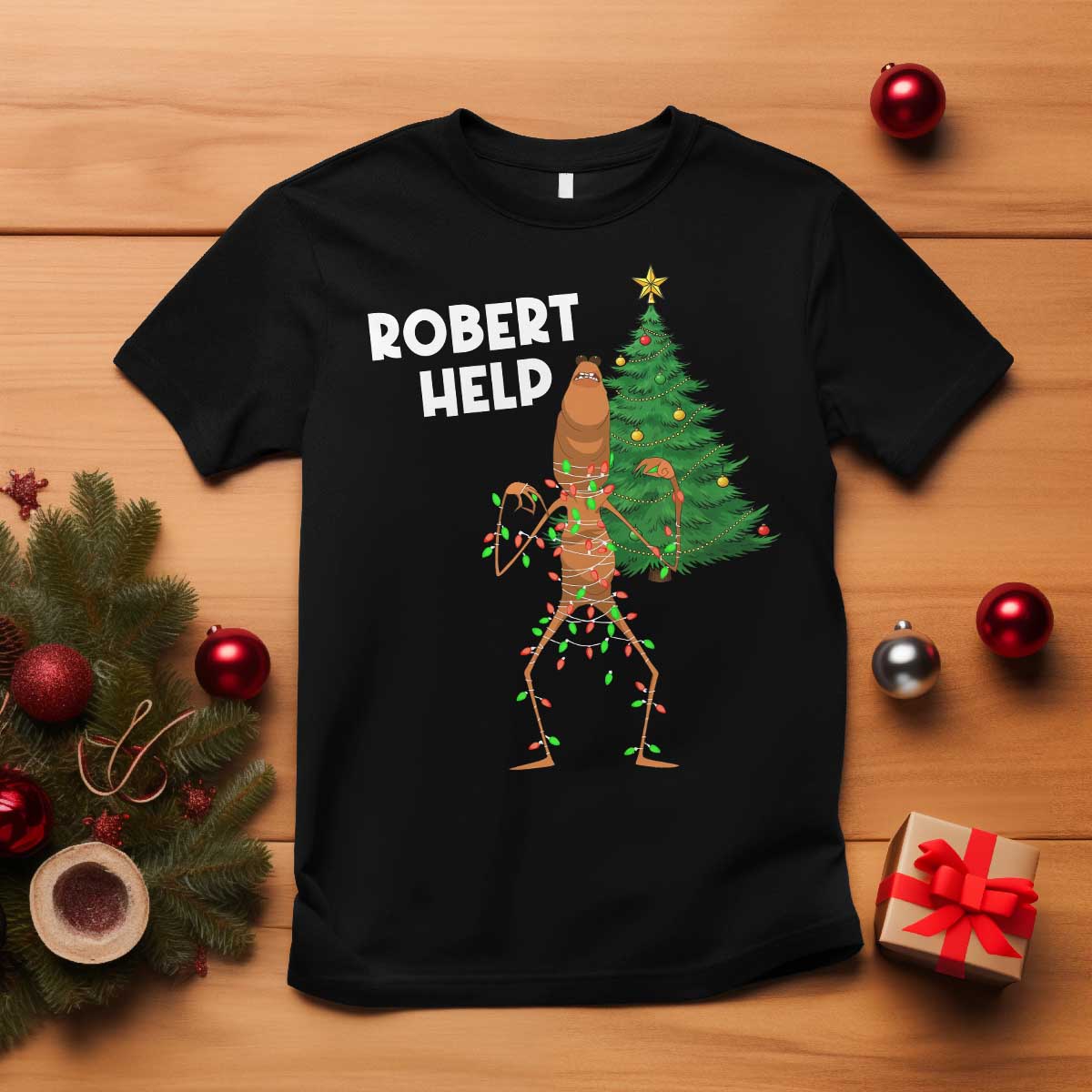 Funny Marcus The Worm Christmas T Shirt Robert Help Xmas Tree - Wonder Print Shop